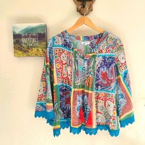 Pure Nordic 💜 Boho Hippie Batik Top Lace Trim